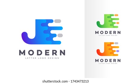 Ilustración del diseño del logotipo geométrico abstracto líquido de la letra J. Elementos de gradiente fluido. Futurista diseño de logotipo de empresa dinámico de moda. Plantilla EPS vectorial.