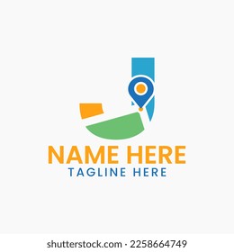 Letter J Location Logo Concept With Gps Symbol, Pin Icon Template