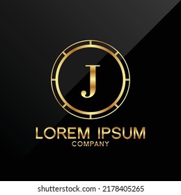 Logo de la letra J Diseño de vectores de oro de tipo logotipo alpino