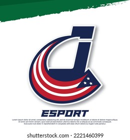 Letter J logo with american flag icon design, Shield Emblem Sport Team, Patriotic, USA Flag vector