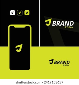 The letter J logo automotive, sports, export, speed, import, travel, delivery black and green colored, app icon, vector icon