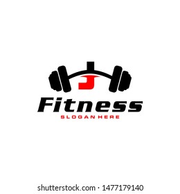 Letter J Logo With barbell. Fitness Gym logo. fitness vector logo design for gym and fitness.