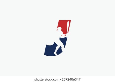 letter J logo with baseball player silhouette. It is good for team logo, club, sticker, etc.