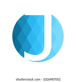 Letter J logo. Blue low poly style. 