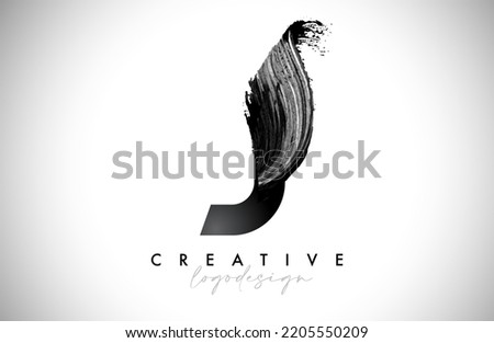Letter J Logo Brush Stroke with Artistic Watercolor Paint Brush Icon Vector Design. Modern Elegant Minimalist Stroke Letter J Shape Symbol with Paint Style Swoosh. 