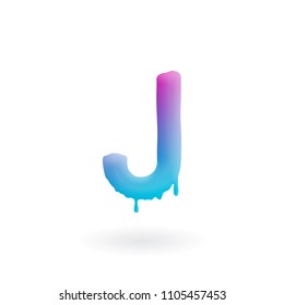 Letter J logo. Colored paint character with drips. Dripping liquid symbol. Isolated art concept vector.