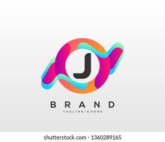Letter J logo with colorful circle background, letter combination logo design for creative industry, web, business and company. - Vector