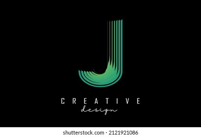 Letter J logo with colorful gradient lines. Vector illustration with geometric typography. Creative icon with letters.