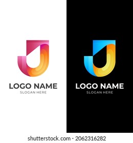 letter J logo concept with 3d colorful style