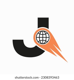 Letter J Logo Concept With Global World Icon Vector Template 