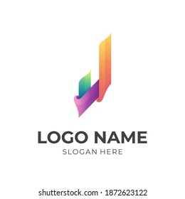 letter J logo design with 3d colorful style
