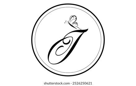 letter J logo design with butterfly illustration logo concept