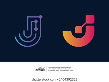 Colección de diseño del logotipo de la carta J. Símbolo abstracto de la tecnología digital.