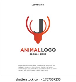 letter J logo. design a combination of letter a and deer antler illustration into a unique and simple logo J. with black, red, isolated white.brand for corporate and graphic design. modern template.