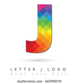 Letter J Logo Design Concept in Rainbow Mosaic Pattern Fill and White Background