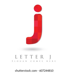 Letter J Logo Design Concept in Red Mosaic Pattern Fill