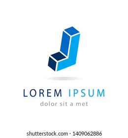 Letter J logo design. Creative icon template, modern geometric blue symbol abstract for your company