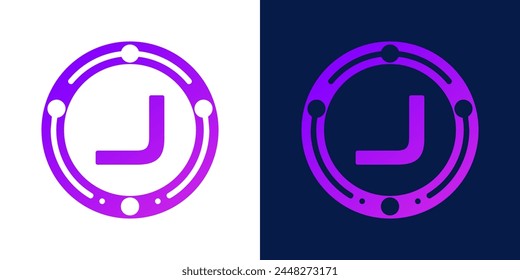 letter J logo design with dotted gradient digital circles, for digital, technology, data