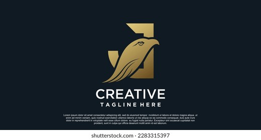Letter J logo design with head eagle unique concept Premium Vector