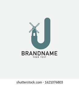 Letter J logo design of home and dutch windmills with white background - EPS10 - Vector.