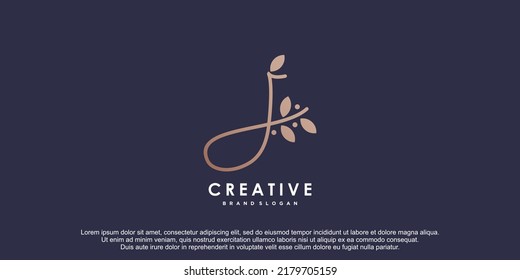 letter j logo design with leaf concept premium vector