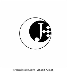 Letter J logo design with moon and diamond symbols.