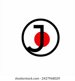 Diseño del logotipo de la letra J con un círculo rojo como símbolo del sol naciente.