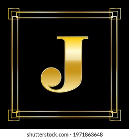 Letter J Logo Design With Square Ornament, luxury golden design, vector illustration