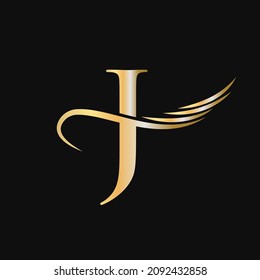 Letter J Logo Design Template. J Letter Logotype Business And Company Identity Vector With Golden, Fashion, Wing Concept