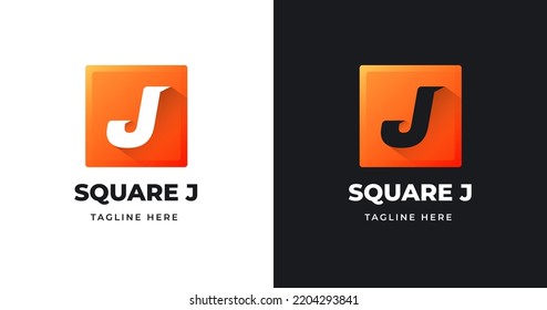 Plantilla de diseño de logotipo de letra J con estilo de forma cuadrado