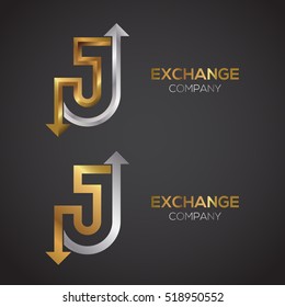 Letter J Logo Design Vorlage Gold und Silber Farbe. Kreatives Pfeilzeichen