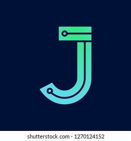 Letter J logo design template,Technology abstract dot connection cross vector logo icon circle logotype