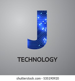 Letter J logo design template,Technology abstract dot connection cross vector logo icon