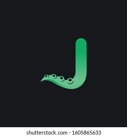 Letter J Logo Design with Tentacle Element