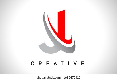 Logo de la letra J. J Vector de diseño de letra con Vector de cizalladura gris rojoIlustración. 