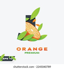 Letter J logo design vector with fresh orange slices