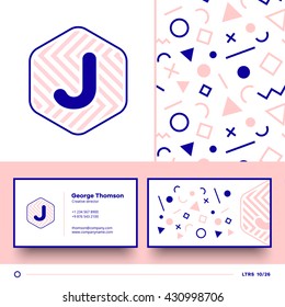 Letter J logo element with seamless pattern and business card. Vector design template elements for your application or corporate identity