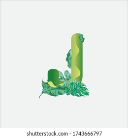 Elemento del logotipo de la letra J con decoración de hojas tropicales