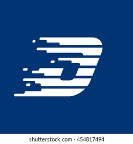 Letter J logo with fast speed lines. Vector design for sportswear, banner, card, labels or posters.