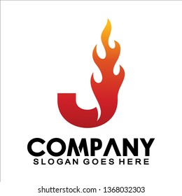 Letter J logo with fire flame shape, emblem, design concept, creative symbol, icon business or corporate