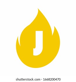 Logotipo de letra J con forma de llama de fuego,concepto de diseño, símbolo creativo, icono comercial
