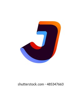 Letter J logo formed by colorful overlay ribbon. Font style, vector element for application icon, t-shirt or card.