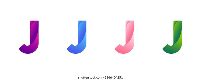 Letter J logo in four different colors, smoothly transitioning in a gradient. A vibrant and stylish design. Modern vector illustration symbol.