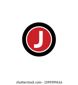 Letter J logo, icon with circle shape. Red, black and white