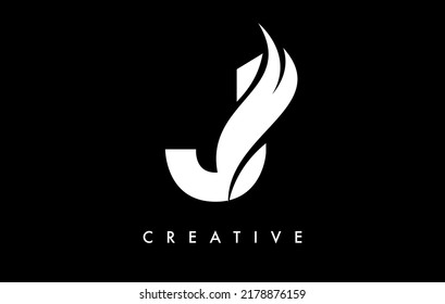 Diseño de iconos con logotipo de letra J con ilustración de vectores de formas curvadas de corte creativo y de silueta.