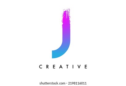 Letter J Logo Icon Design with Rounded Shape and Artistic Brush Stroke Ending. Letter j Purple Blue Electric Vibrant Color Vector Illustration.