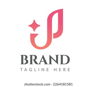 Letter J logo icon design template elements. Pink initial letter J logo and star icon, trendy line style. Usable for Branding and Business Logos.
