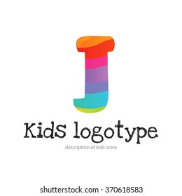 Letter J logo icon design template elements. Kid style logotype and font
