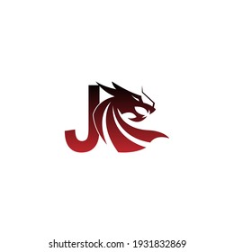 Letter J logo icon with dragon design vector illustration