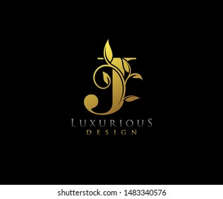 Letter J Logo Icon . Initial Letter J Design Vector Luxury Gold Color.Print monogram initials stamp sign symbol.